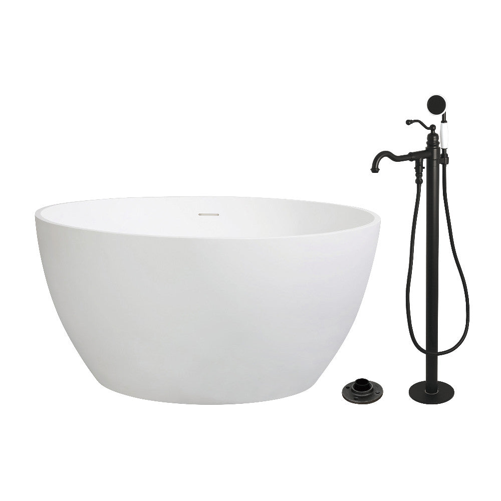 Kingston Brass KRTRO4545130AL 45" Solid Surface Round Double Ended Freestanding Tub with Faucet Combo and Drain, Matte Black