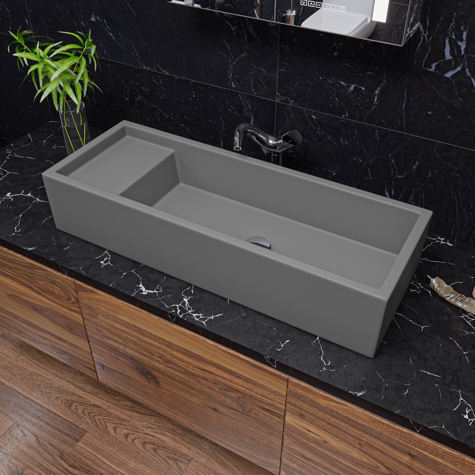 ALFI AB39TRGM 39" Grey Matte Above Mount Fireclay Bathroom Trough Sink