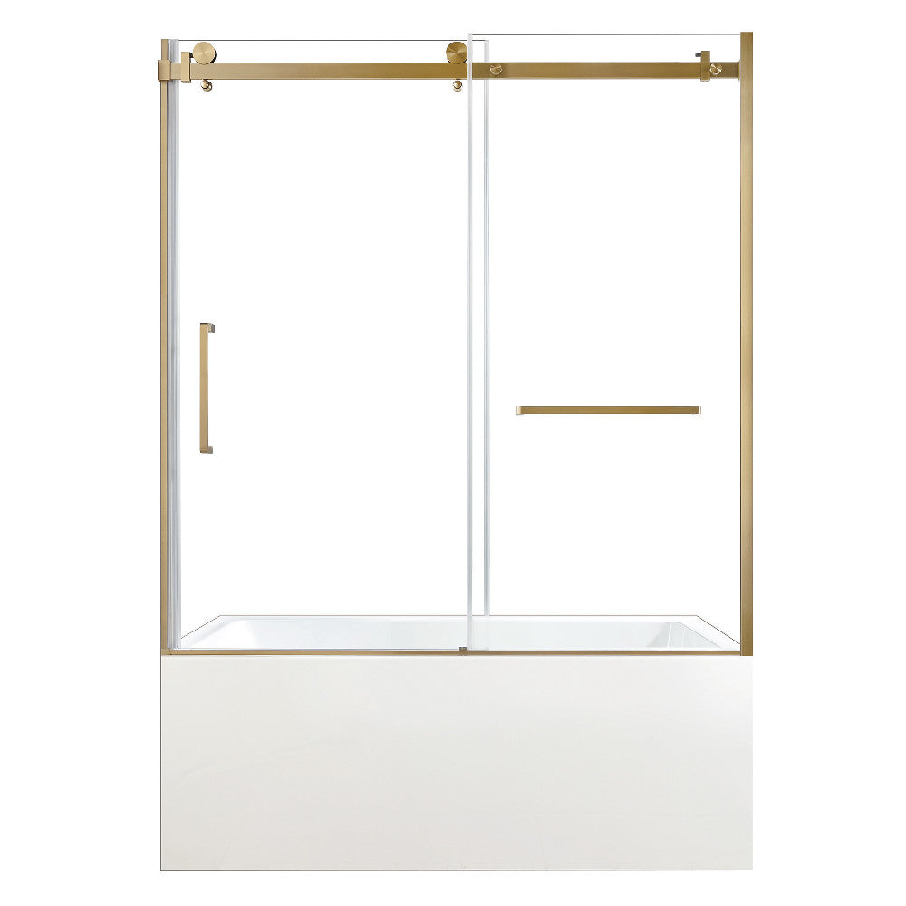 Kingston Brass KVTAP6032R22C7 60" Acrylic Rectangular 3-Wall Anti-Skid Alcove Tub Combo with Tub Door (Right Hand Drain), White/Brushed Brass