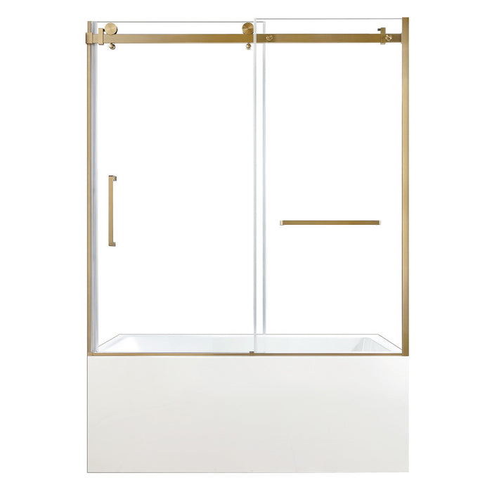 Kingston Brass KVTAP6032R22C7 60" Acrylic Rectangular 3-Wall Anti-Skid Alcove Tub Combo with Tub Door (Right Hand Drain), White/Brushed Brass