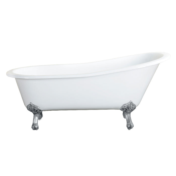Aqua Eden VCTND5431B8 54" Cast Iron Oval Single Slipper Clawfoot Tub (No Faucet Drillings), White/Brushed Nickel