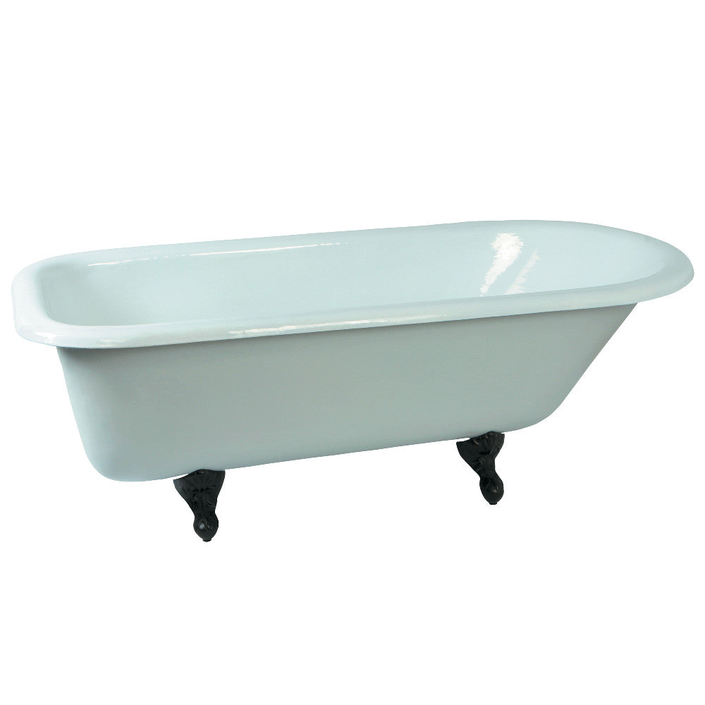 Aqua Eden VCTND673123T5 67" Cast Iron Oval Rectangular Roll Top Clawfoot Tub (No Faucet Drillings), White/Oil Rubbed Bronze