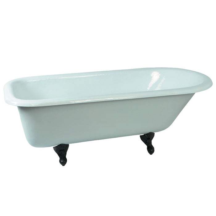 Aqua Eden VCTND673123T5 67" Cast Iron Oval Rectangular Roll Top Clawfoot Tub (No Faucet Drillings), White/Oil Rubbed Bronze