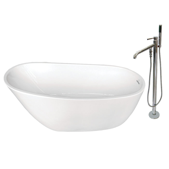 Aqua Eden KTRS592928A1 59" Acrylic Oval Single Slipper Freestanding Tub with Faucet Combo and Drain, Glossy White/Polished Chrome