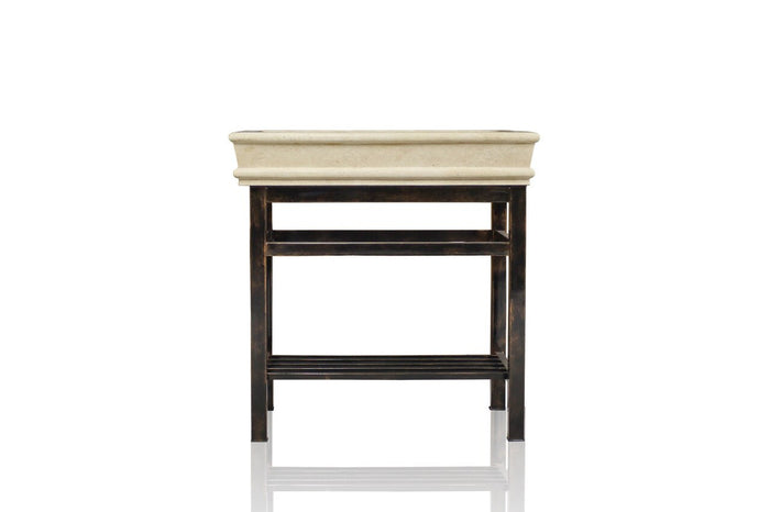 WatermarkFixtures Jordan Oil Rubbed Bronze Stainless 30 Inch Travertine Top Open Shelf Vanity Console