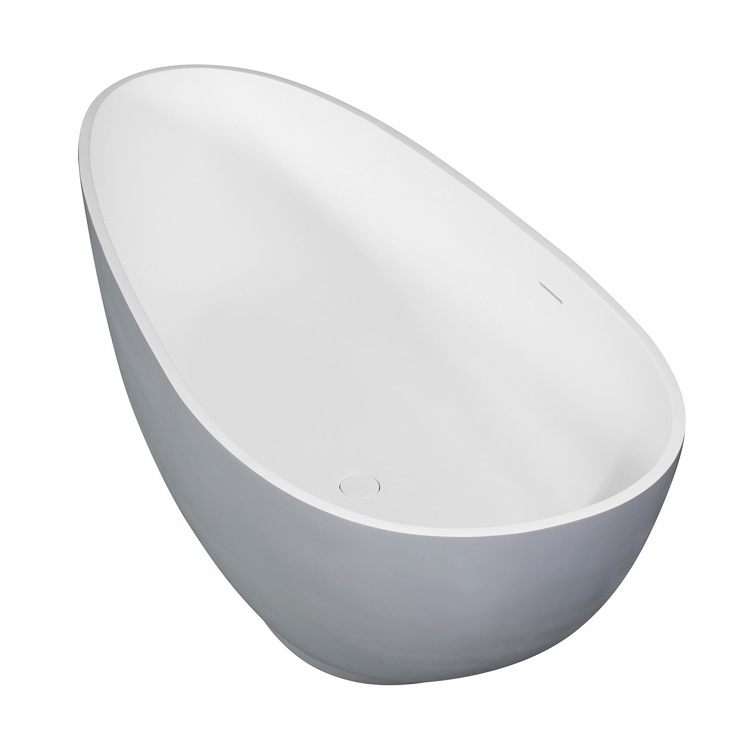 Kingston Brass VRTOV683321WG 67" Solid Surface Egg Shaped Double Ended Freestanding Tub with Drain, Glossy White/Matte Gray