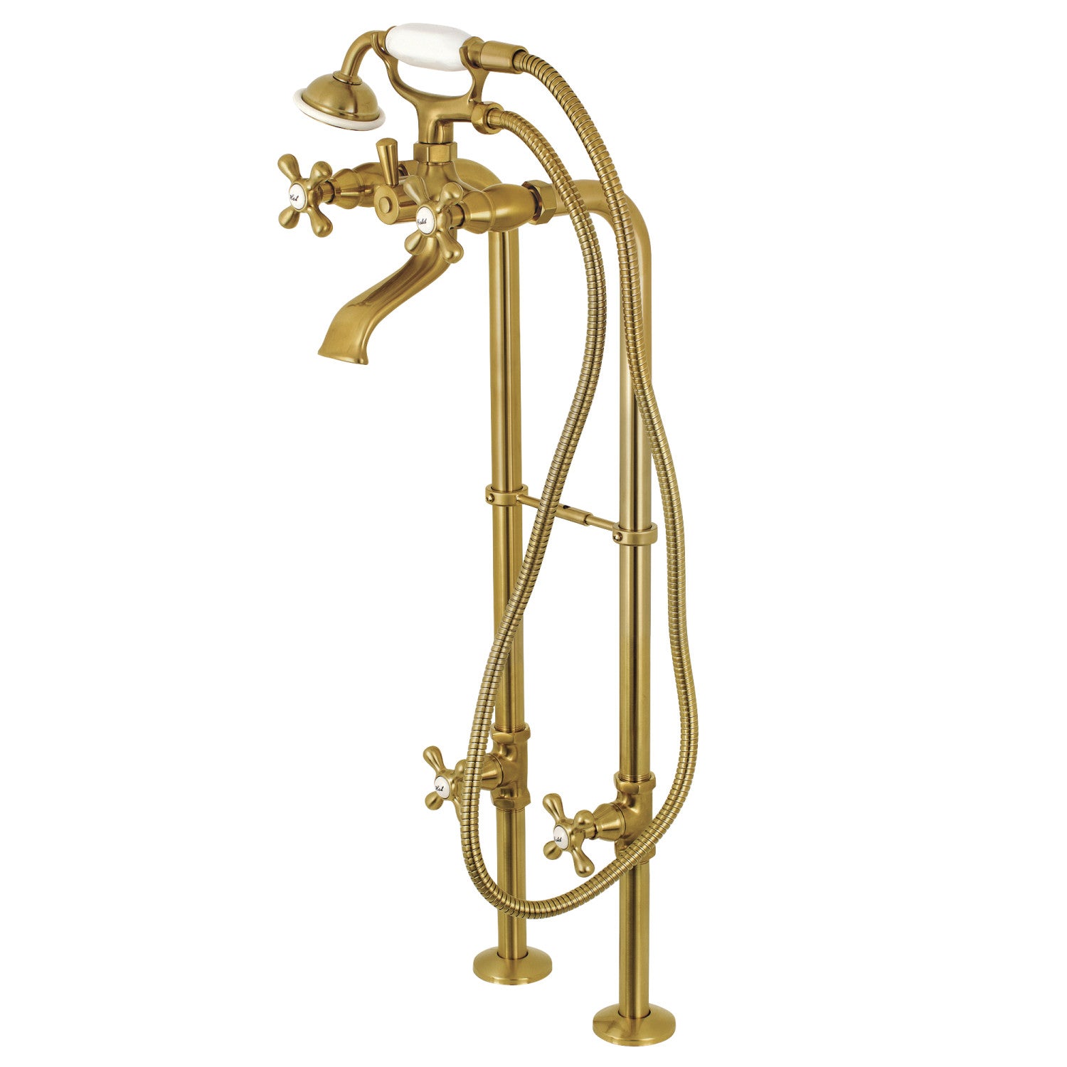 Kingston Brass KRTSS5130266K7 51" Solid Surface Oval Single Slipper Freestanding Tub with Faucet Combo and Drain, Brushed Brass