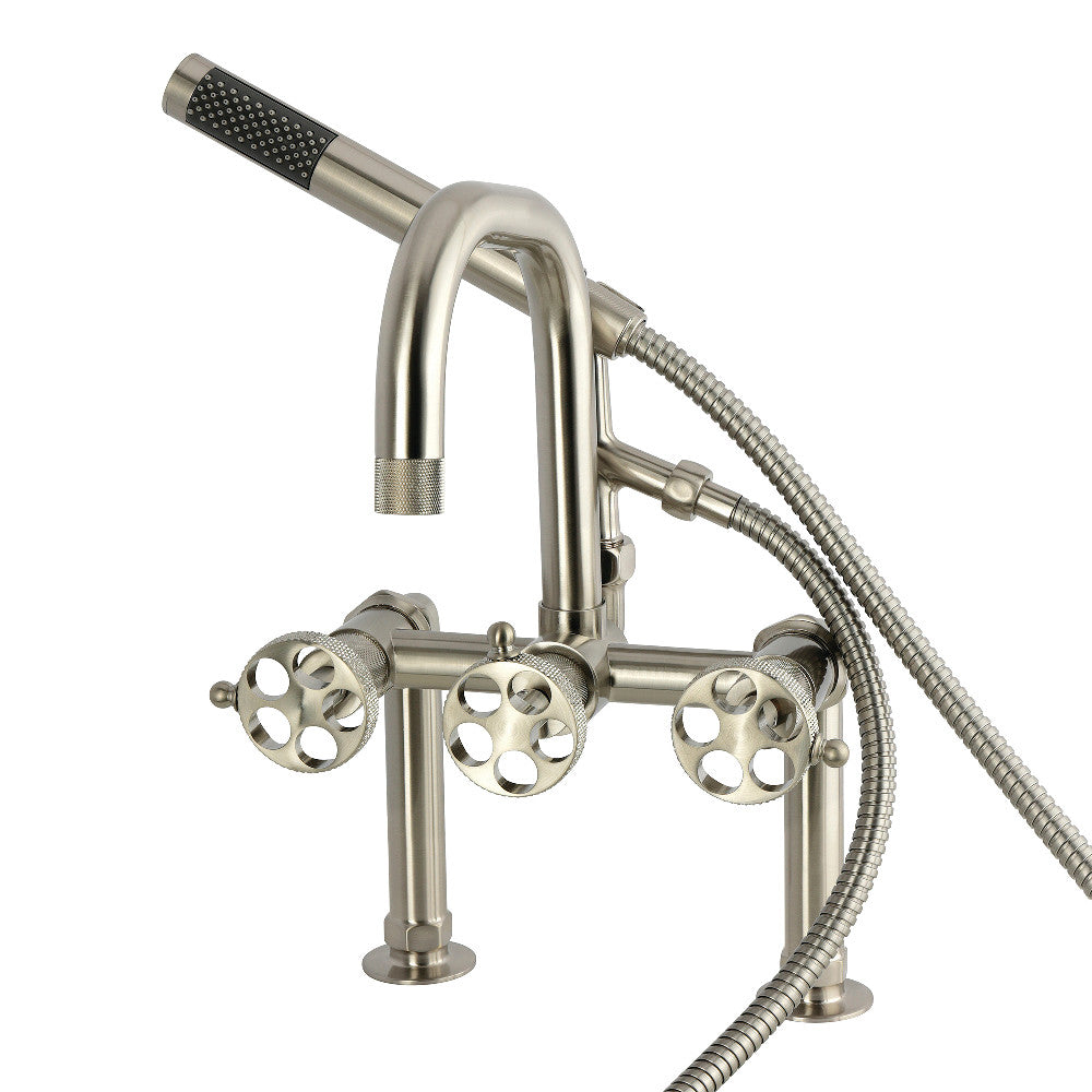 Kingston Brass AE6008RKX Webb 7" Center Deck-Mount Clawfoot Tub Faucet with Knurled Handle and Hand Shower, Brushed Nickel