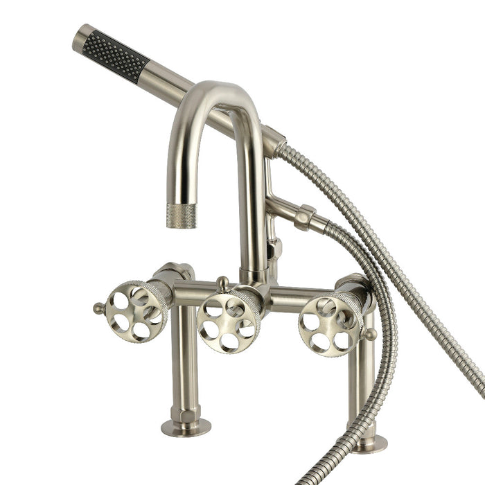 Kingston Brass AE6008RKX Webb 7" Center Deck-Mount Clawfoot Tub Faucet with Knurled Handle and Hand Shower, Brushed Nickel