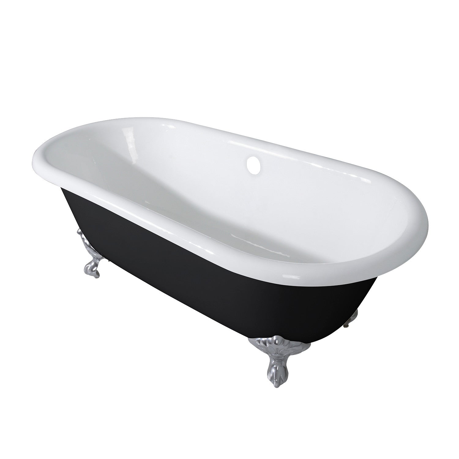 Aqua Eden VBTND663013NB8 66" Cast Iron Oval Double Ended Clawfoot Tub (No Faucet Drillings), Black/White/Brushed Nickel