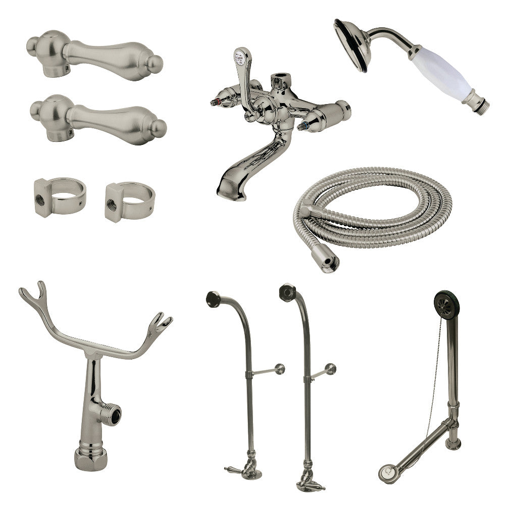Kingston Brass CCK5178AL Vintage Freestanding Clawfoot Tub Faucet Package with Supply Line, Hand Shower and Tub Drain, Brushed Nickel