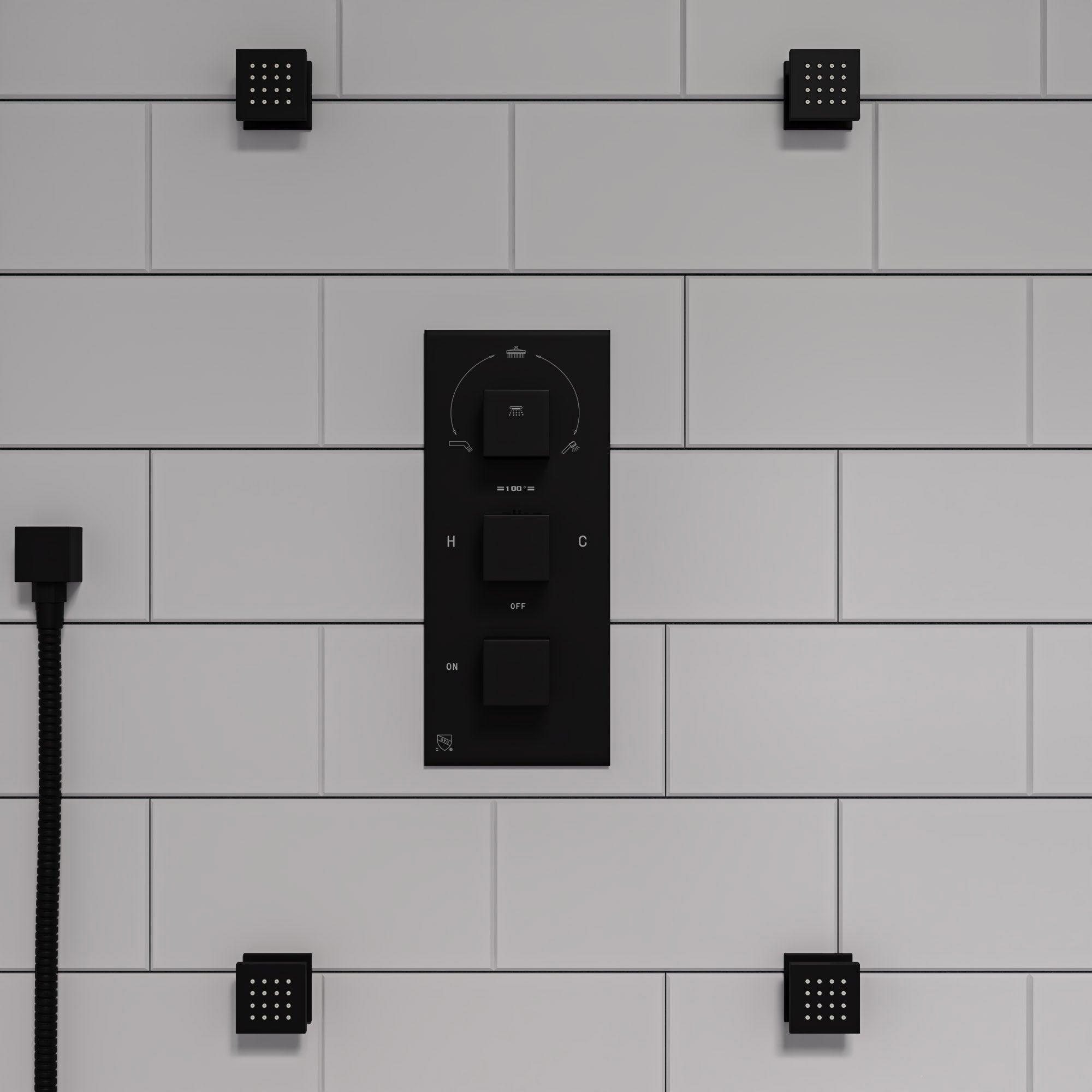 ALFI AB7606-BM Black Matte Square Sliding Rail Hand Shower Set