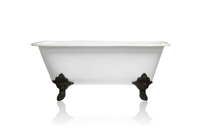 WatermarkFixtures Edwardian Color Block Matte Black and White 67 Inch Double Ended Cast Iron Clawfoot Bathtub