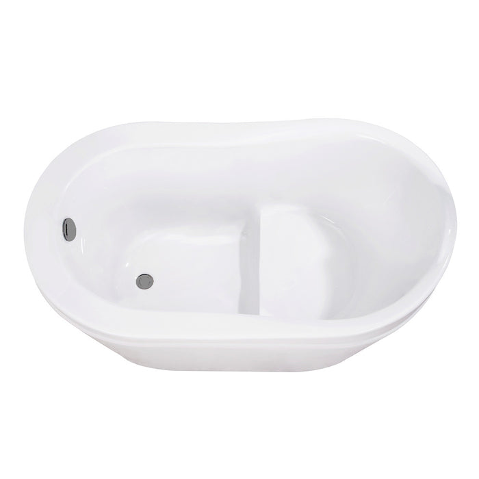 Kingston Brass VTRS523030M8 52" Acrylic Oval Single Slipper Freestanding Tub with Integral Seat, Glossy White/Brushed Nickel
