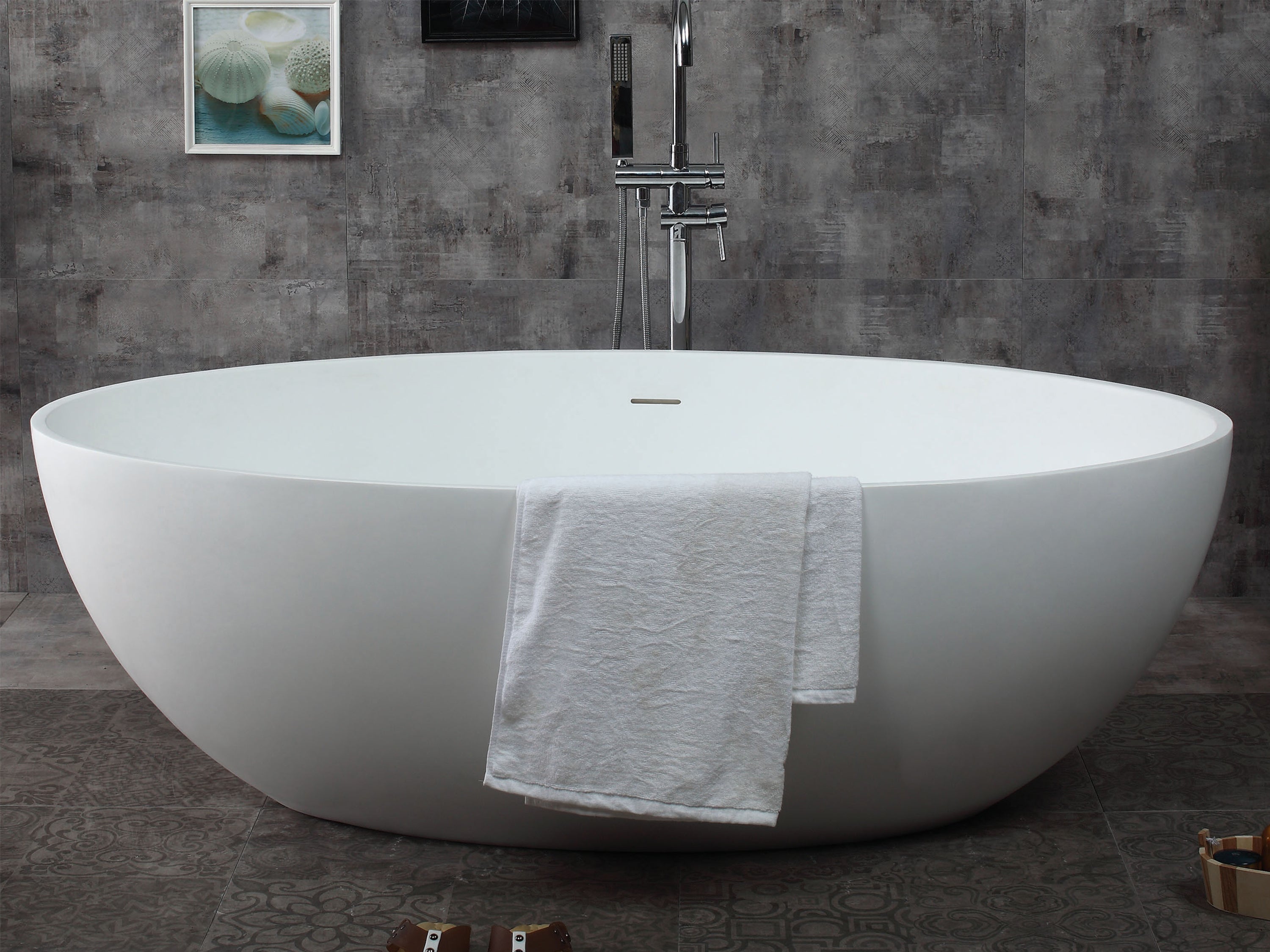 ALFI AB9941 67" White Oval Solid Surface Smooth Resin Soaking Bathtub