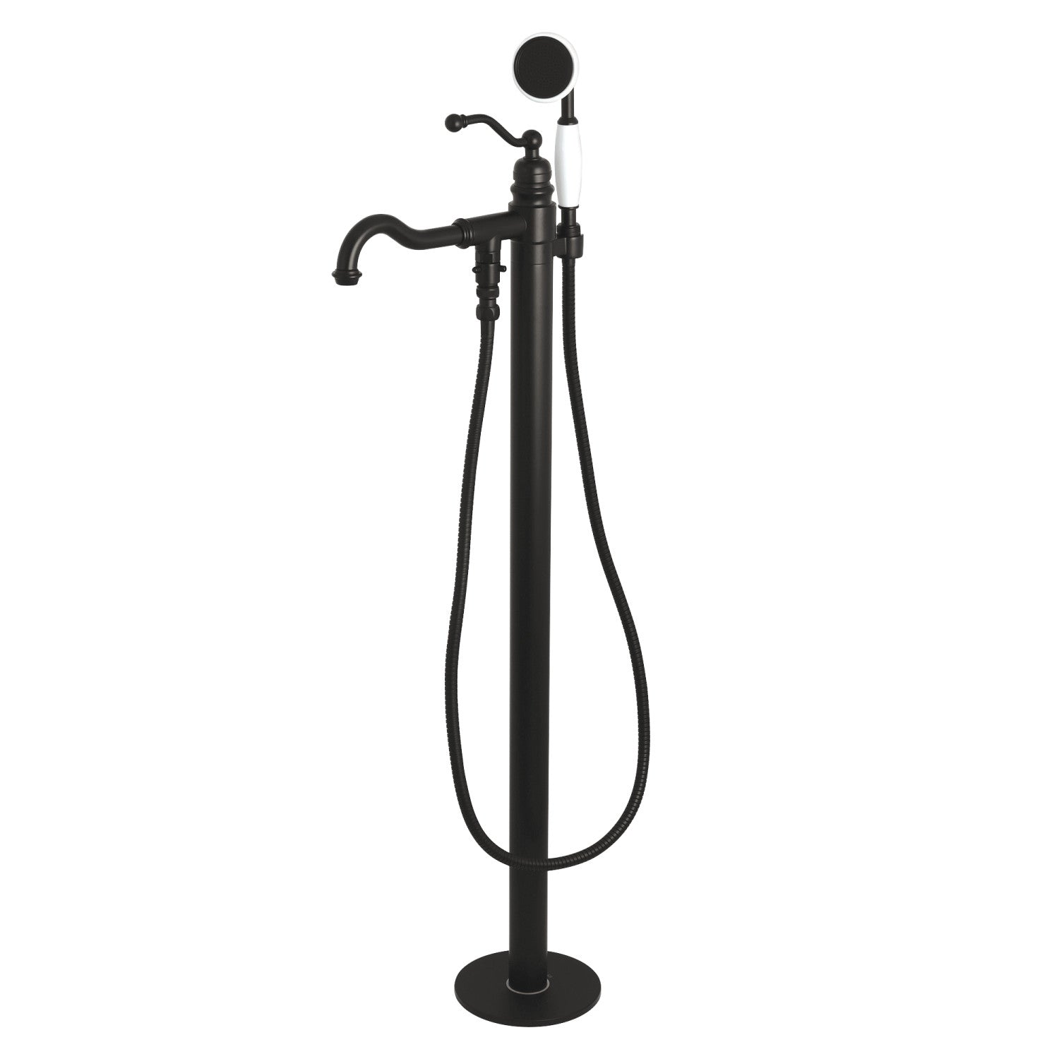 Kingston Brass KRTRO4545130AL 45" Solid Surface Round Double Ended Freestanding Tub with Faucet Combo and Drain, Matte Black