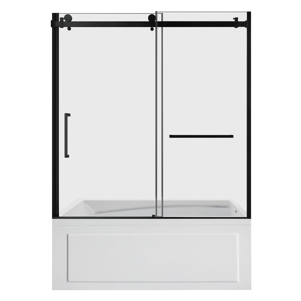 Kingston Brass KVTAM6032R22B0 60" Acrylic Rectangular 3-Wall Anti-Skid Alcove Tub Combo with Tub Door (Right Hand Drain), White/Matte Black