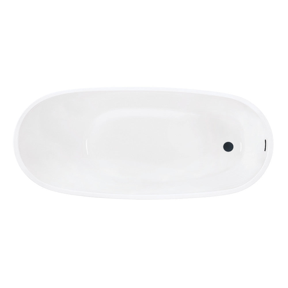 Kingston Brass VTRS542827C310 54" Acrylic Oval Single Slipper Freestanding Tub with Drain, Glossy White/Matte Black