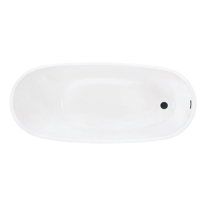 Kingston Brass VTRS542827C310 54" Acrylic Oval Single Slipper Freestanding Tub with Drain, Glossy White/Matte Black