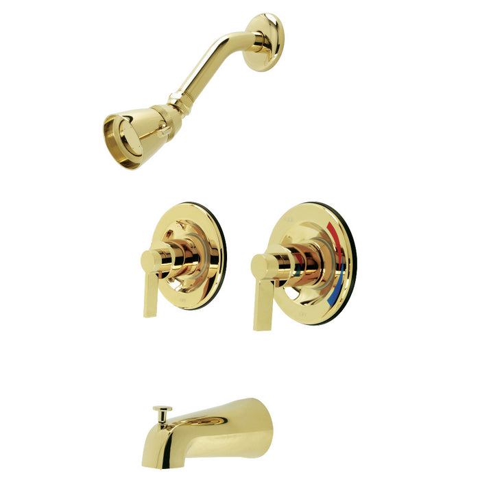 Kingston Brass KB662NDL NuvoFusion Double-Handle Pressure Balanced Tub and Shower Faucet, Polished Brass