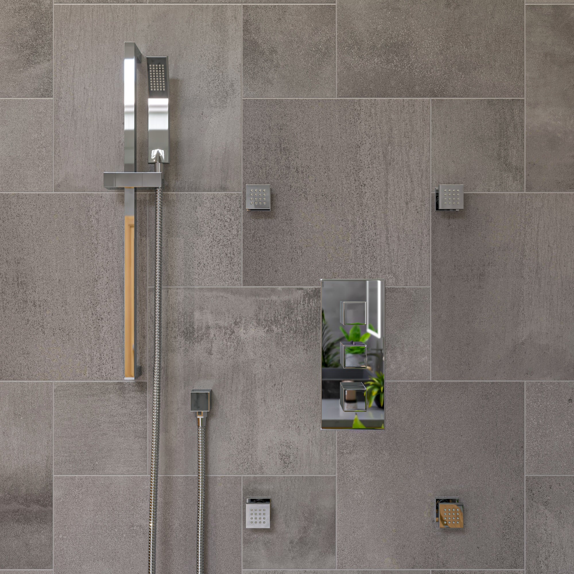 ALFI AB2901-PC Polished Chrome Concealed 4-Way Thermostatic Valve Shower Mixer /w Square Knobs