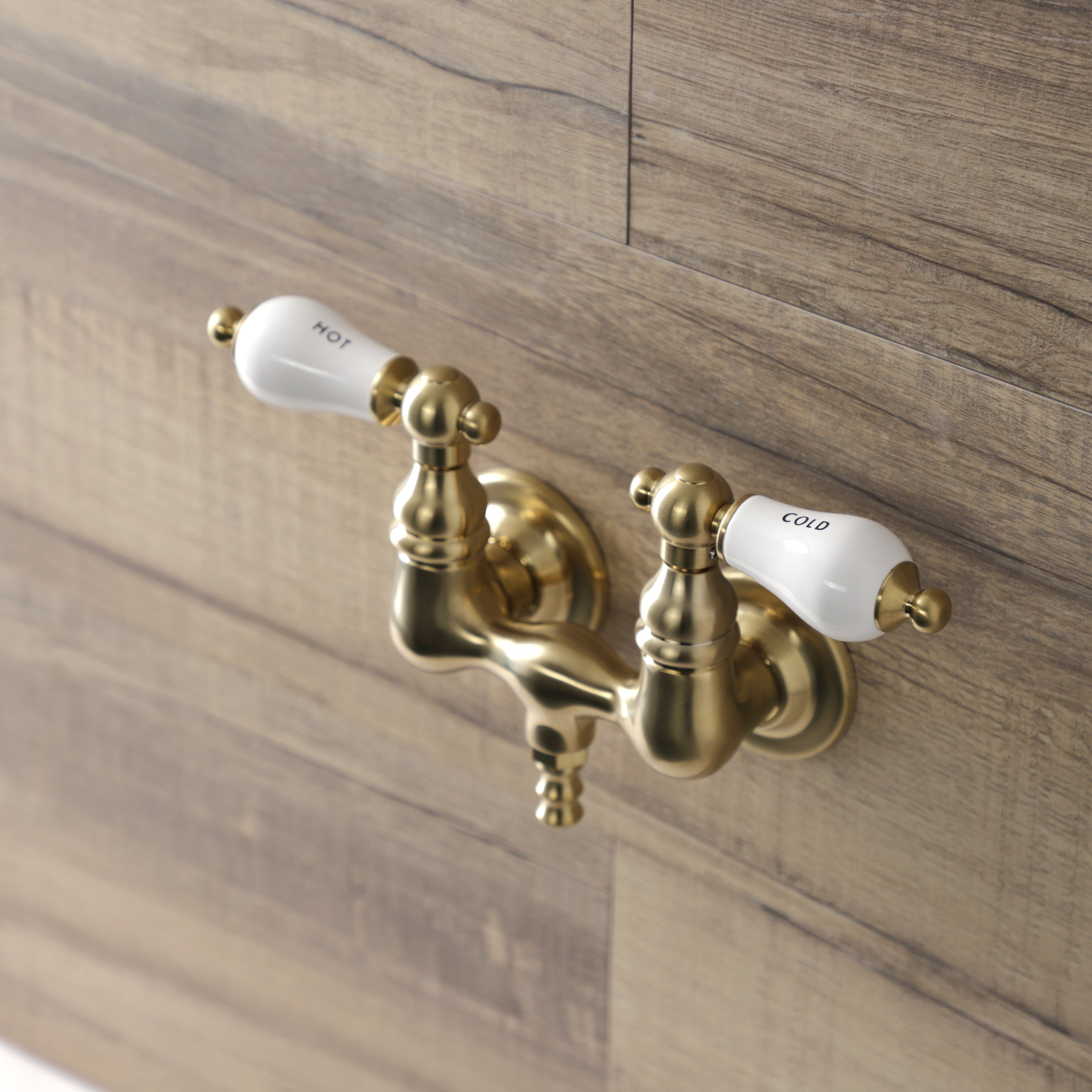 Kingston Brass AE33T7 Aqua Vintage 3-3/8 Inch Wall Mount Tub Faucet, Brushed Brass