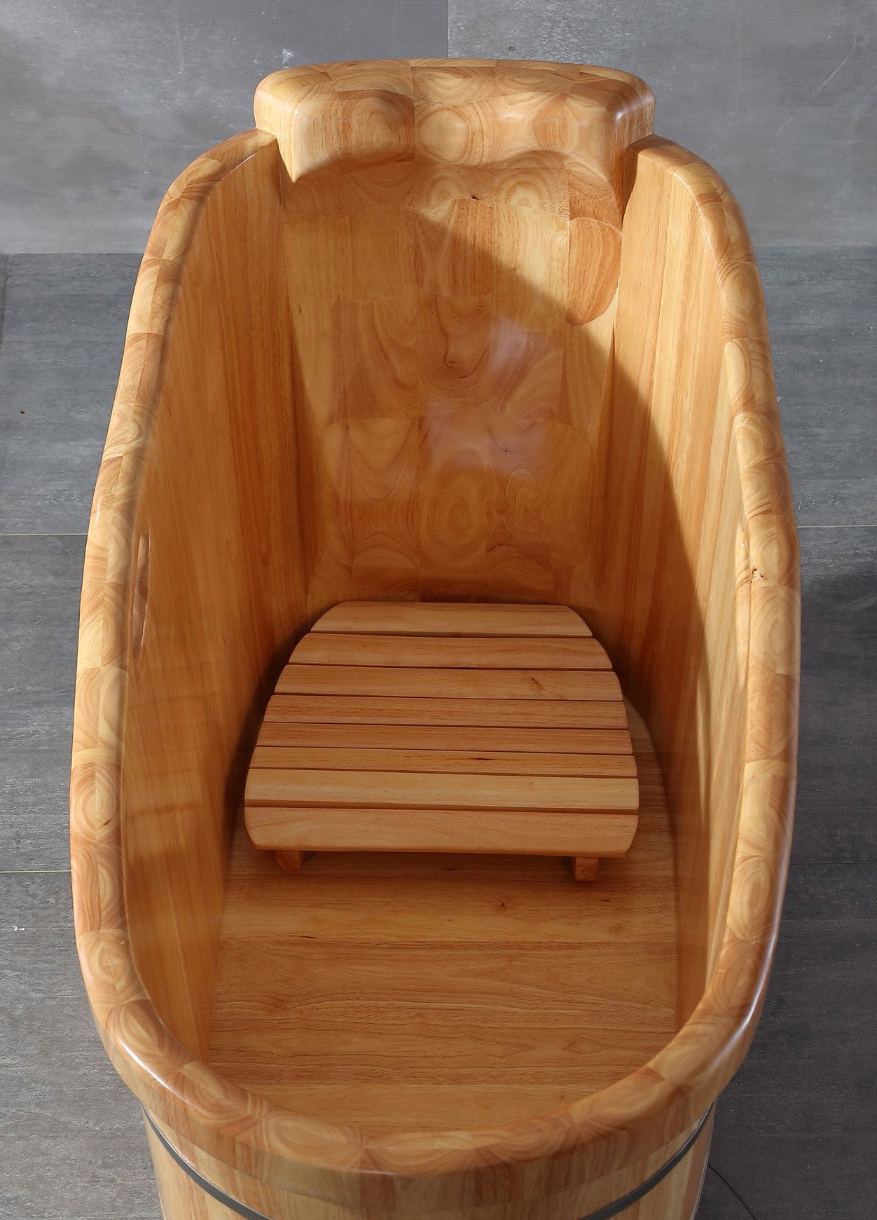 ALFI AB1187 57" Free Standing Rubber Wooden Soaking Bathtub with Headrest