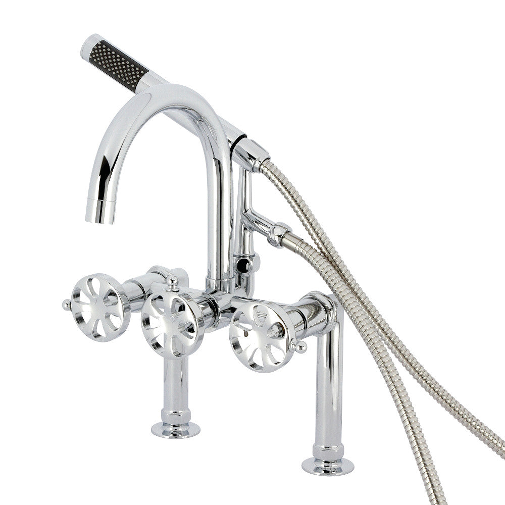 Kingston Brass AE8101RX Belknap 7" Center Deck-Mount Clawfoot Tub Faucet with Hand Shower, Polished Chrome