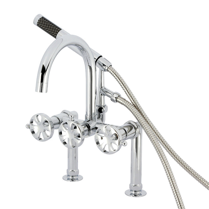 Kingston Brass AE8101RX Belknap 7" Center Deck-Mount Clawfoot Tub Faucet with Hand Shower, Polished Chrome