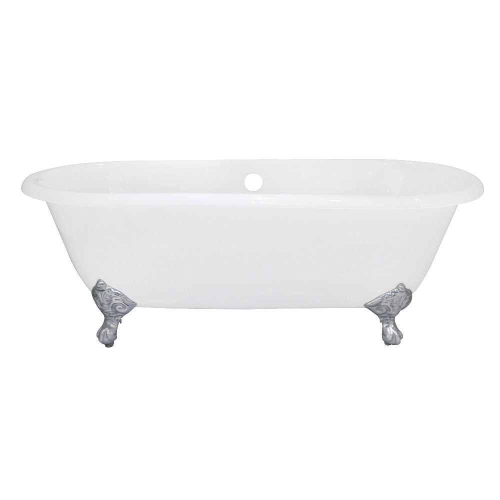 Aqua Eden VCTND663013NB1 66" Cast Iron Oval Double Ended Clawfoot Tub (No Faucet Drillings), White/Polished Chrome