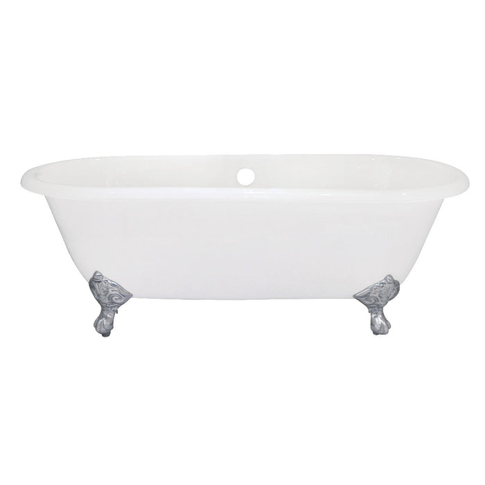 Aqua Eden VCTND663013NB1 66" Cast Iron Oval Double Ended Clawfoot Tub (No Faucet Drillings), White/Polished Chrome