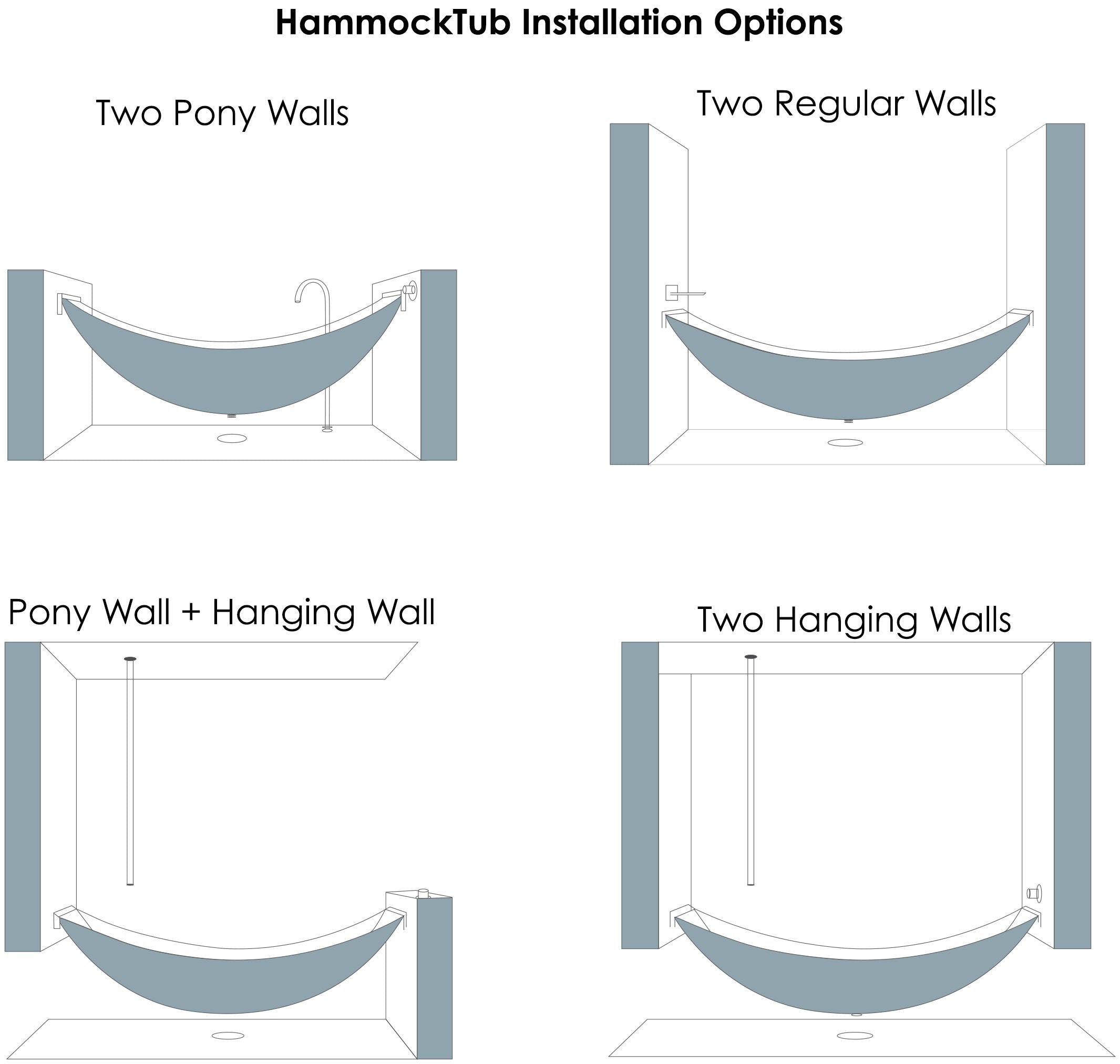 ALFI HammockTub1-BM Black Matte 79" Acrylic Suspended Wall Mounted Hammock Bathtub