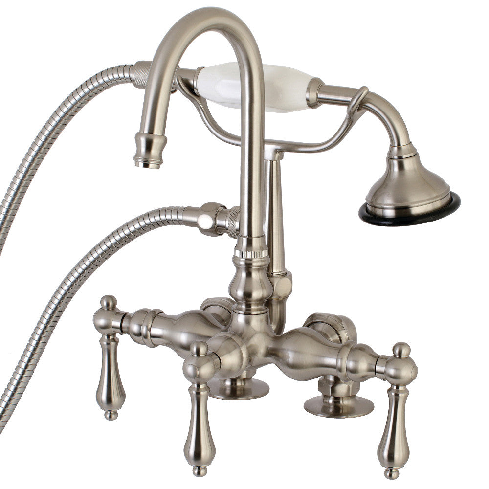 Kingston Brass AE13T8 Aqua Vintage 3-3/8" Center Deck-Mount Clawfoot Tub Faucet with Hand Shower, Brushed Nickel