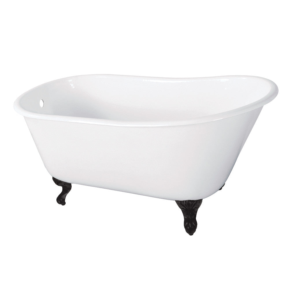Aqua Eden VCTND5728NT0 57" Cast Iron Oval Single Slipper Clawfoot Tub (No Faucet Drillings), White/Matte Black
