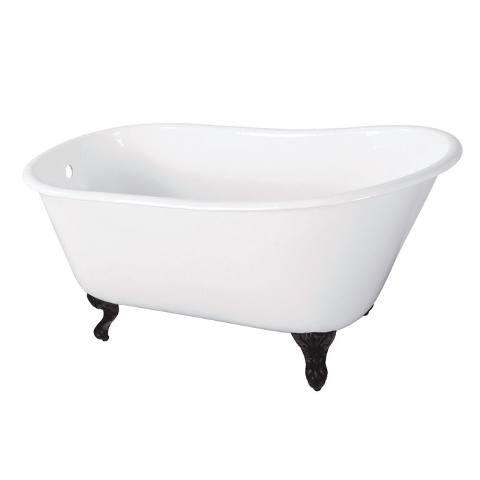 Aqua Eden VCTND5728NT0 57" Cast Iron Oval Single Slipper Clawfoot Tub (No Faucet Drillings), White/Matte Black