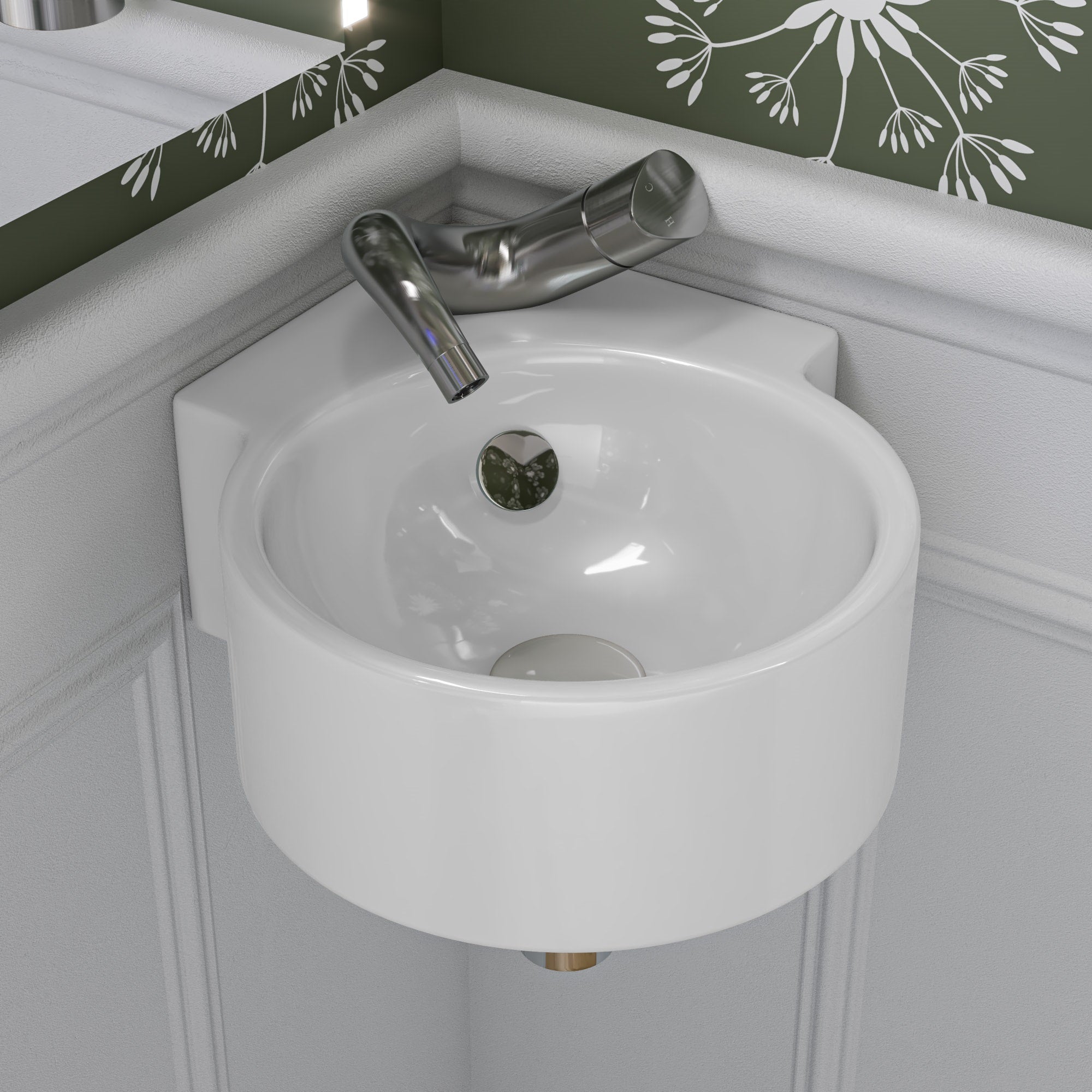 ALFI AB8056-W White Ceramic Mushroom Top Pop Up Drain for Sinks with Overflow