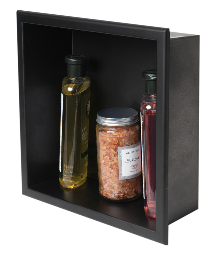 ALFI ABNC1212-BLA 12" x 12" Black Matte Stainless Steel Square Single Shelf Bath Shower Niche