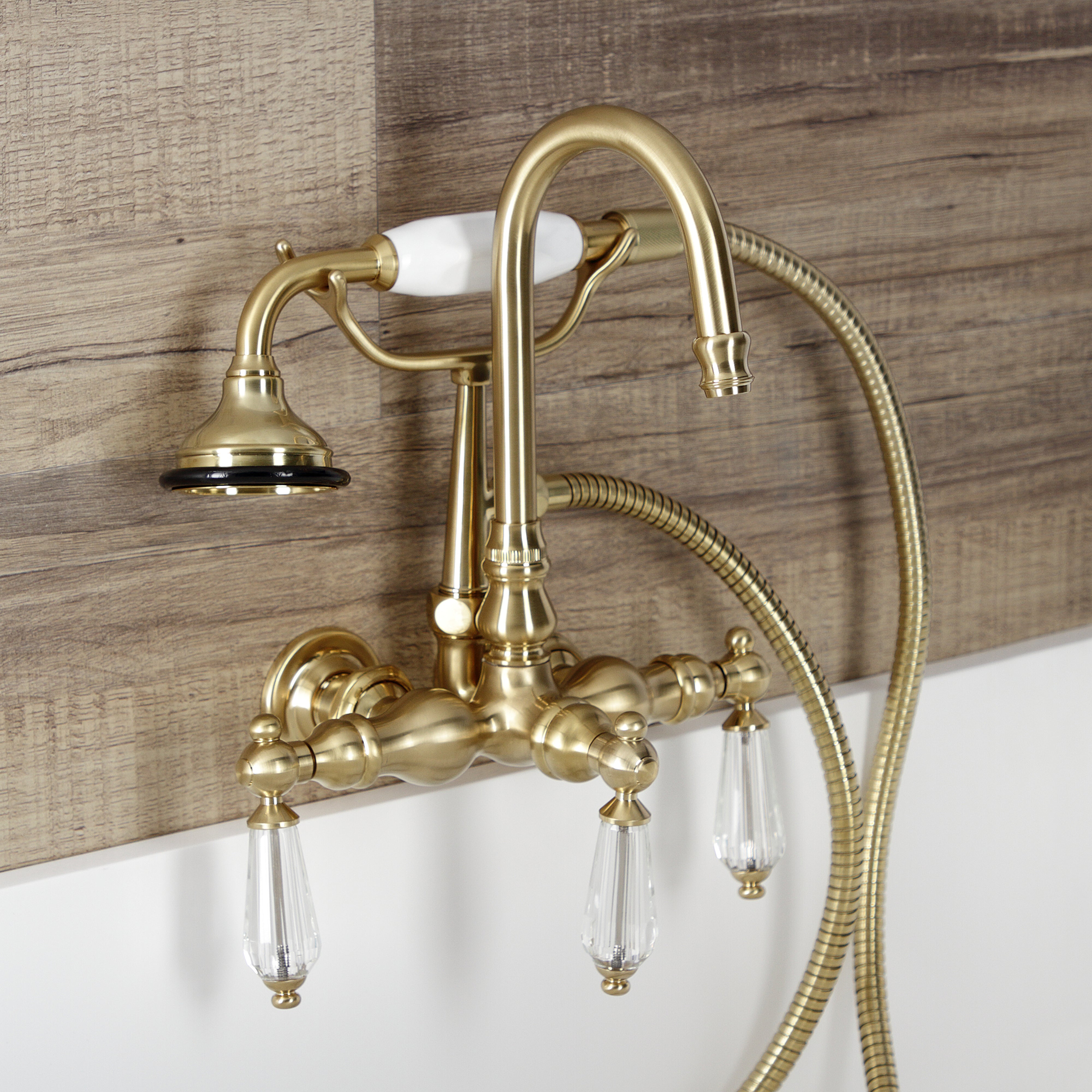 Aqua Vintage AE7T7WLL Wilshire Wall Mount Clawfoot Tub Faucet, Brushed Brass