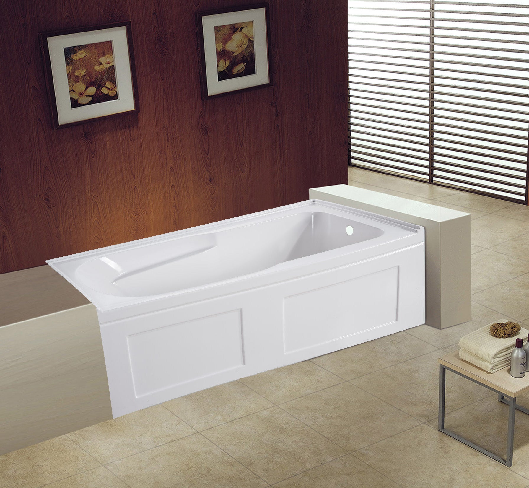 Aqua Eden VTAP603220CR 60" Acrylic Rectangular 3-Wall Alcove Tub with Anti Skid and Right Drain Hole, Glossy White