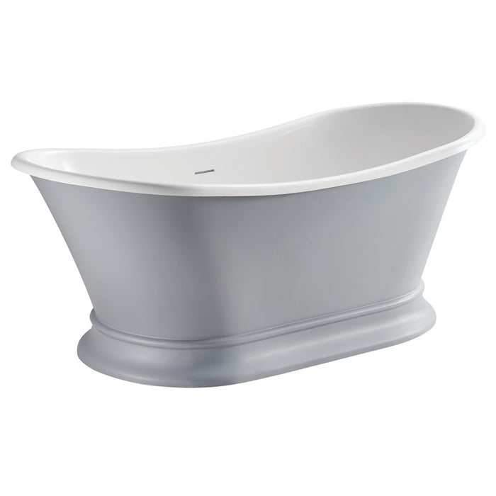 Aqua Eden VRTDS683027WG 68" Solid Surface Oval Double Slipper Pedestal Tub with Drain (No Faucet Drillings), Matte Gray/Glossy White