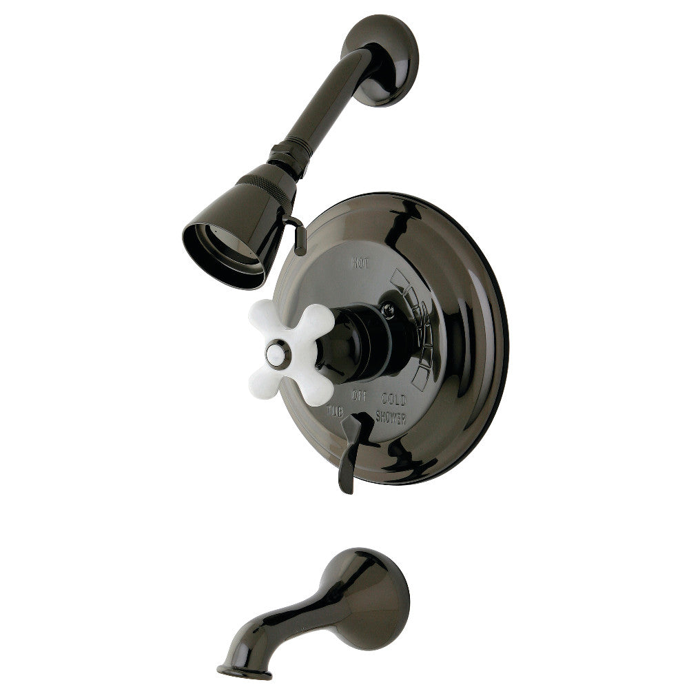 Kingston Brass NB36300PX Water Onyx Single-Handle Pressure Balanced Tub and Shower Faucet with Diverter Handle, Black Stainless Steel