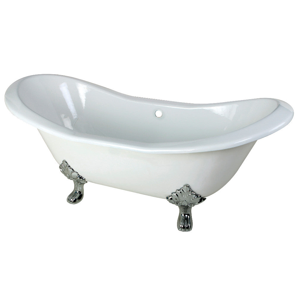 Aqua Eden VCTND7231NC1 72" Cast Iron Oval Double Slipper Clawfoot Tub (No Faucet Drillings), White/Polished Chrome
