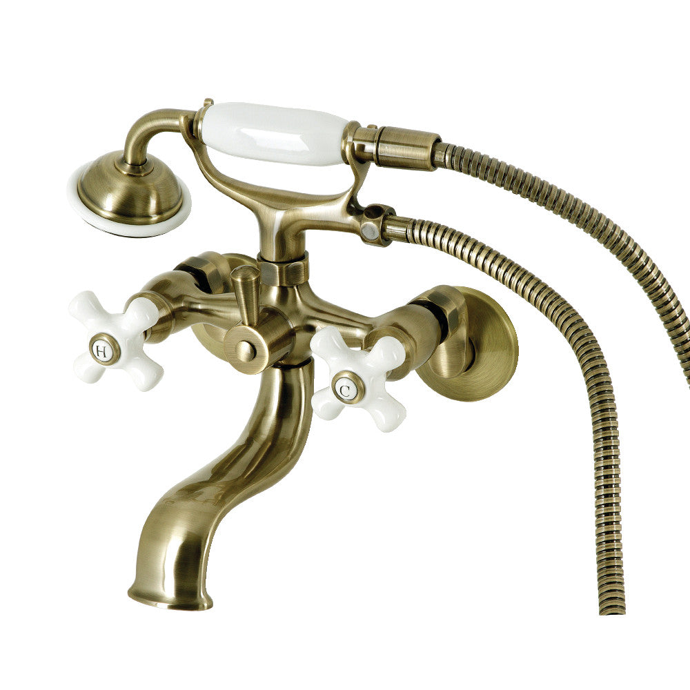 Kingston Brass KS225PXAB Kingston Tub Wall Mount Clawfoot Tub Faucet with Hand Shower, Antique Brass