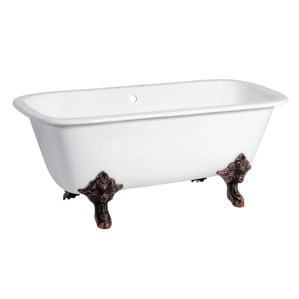 Aqua Eden VCTQ7D6732NL5 67" Cast Iron Rectangular Double Ended Clawfoot Tub (7" Faucet Drillings), White/Oil Rubbed Bronze