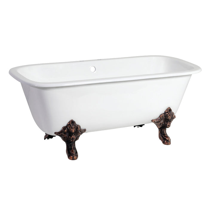 Aqua Eden VCTQ7D6732NL5 67" Cast Iron Rectangular Double Ended Clawfoot Tub (7" Faucet Drillings), White/Oil Rubbed Bronze