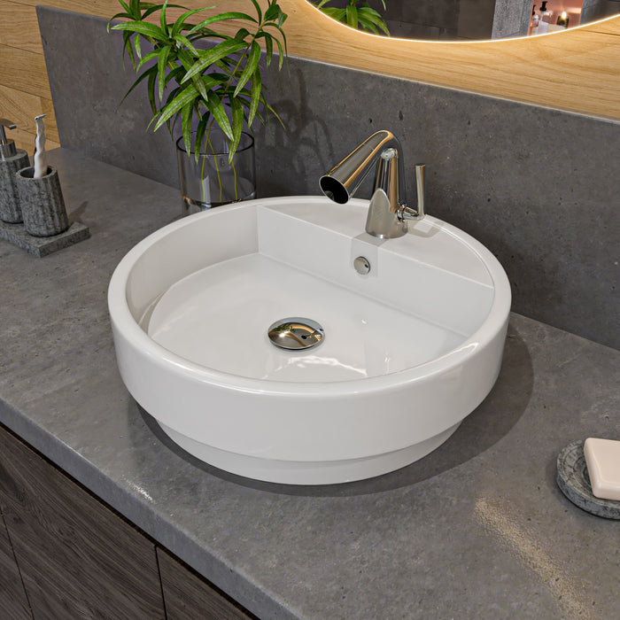 ALFI ABC702 White 19" Round Semi Recessed Ceramic Sink with Faucet Hole