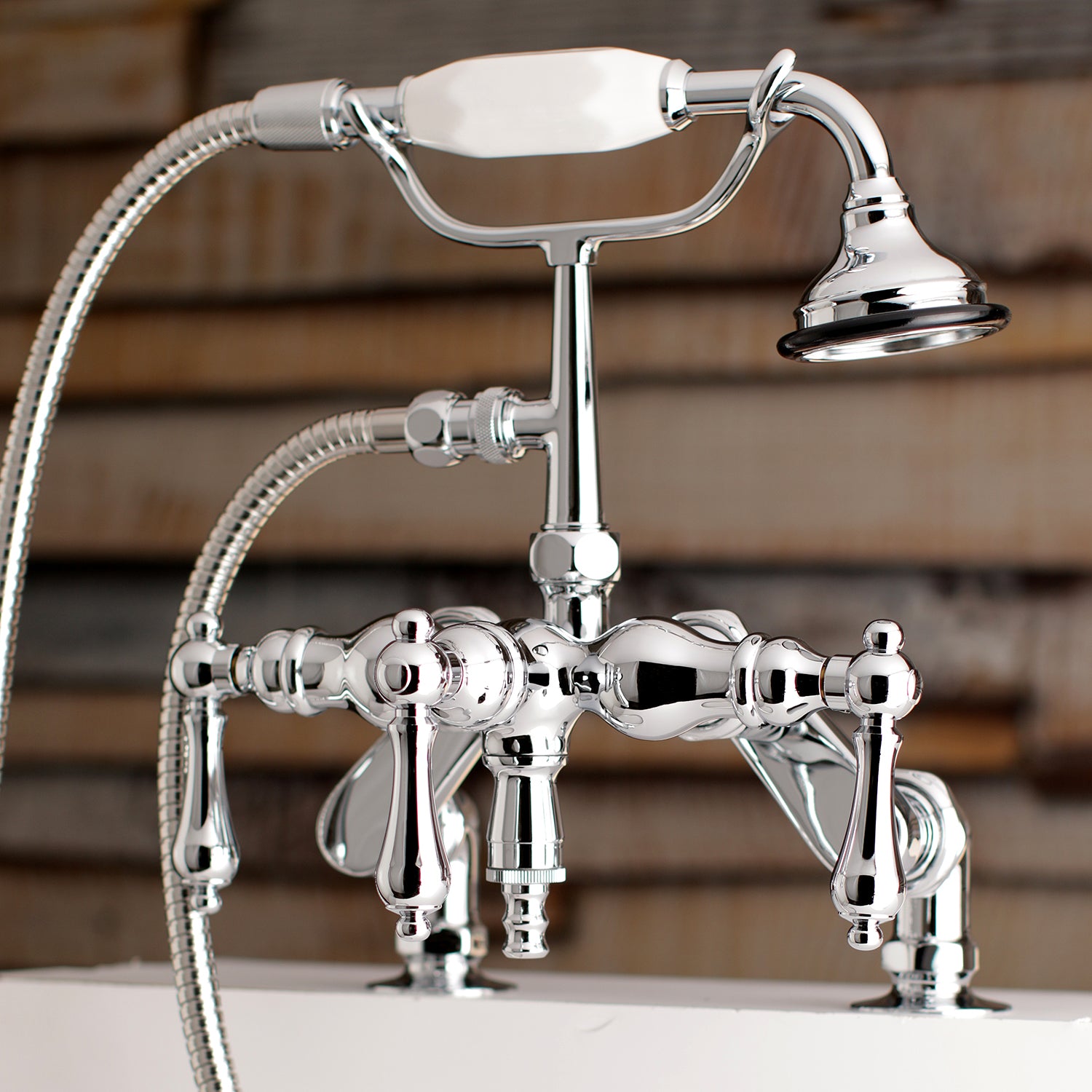 Kingston Brass AE620T1 Vintage 3-3/8" Adjustable Center Deck-Mount Clawfoot Tub Faucet with Hand Shower, Polished Chrome