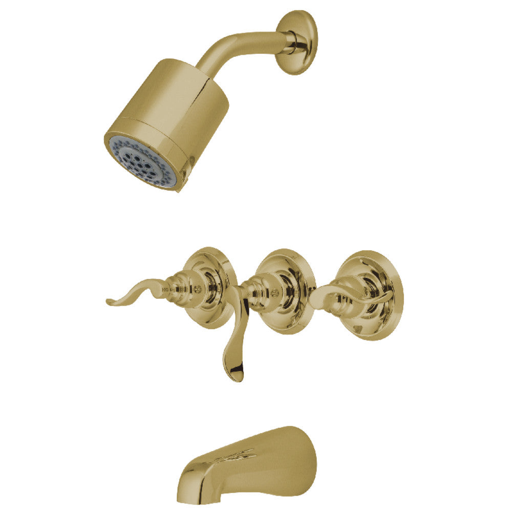 Kingston Brass KB8232NFL NuWave French Triple-Handle Tub and Shower Faucet, Polished Brass