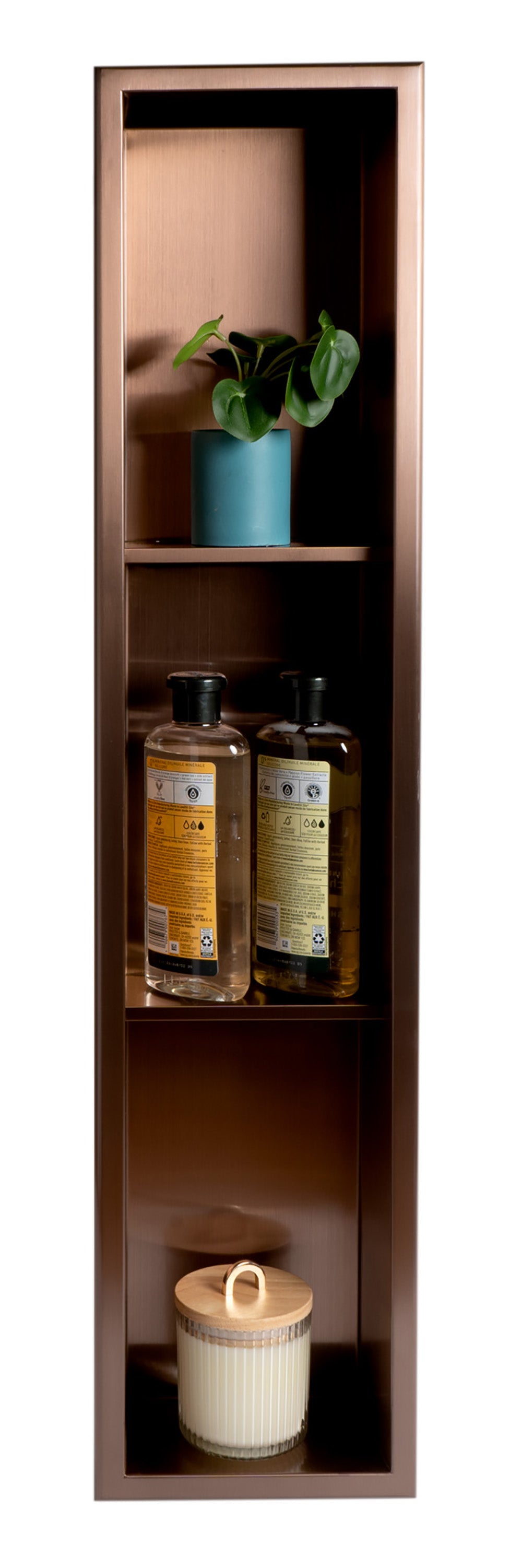 ALFI ABNP0836-BC 8" x 36" Brushed Copper PVD Stainless Steel Vertical Triple Shelf Shower Niche