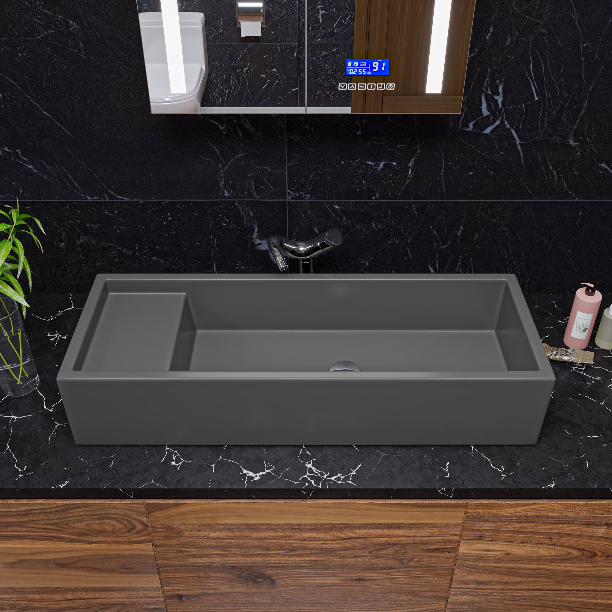 ALFI AB39TRGM 39" Grey Matte Above Mount Fireclay Bathroom Trough Sink
